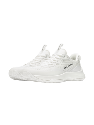 Angled view of Selkirk CourtStrike Pro 3.0 pickleball shoe in white with lightweight mesh upper and cushioned midsole